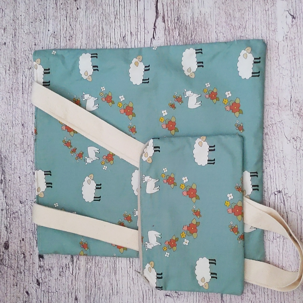 Goat and sheep print tote and pouch